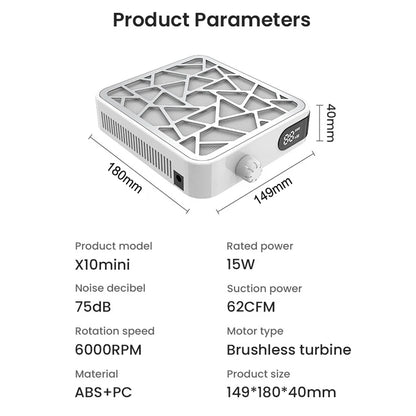 Mini Brushless Turbo Nail Dust Machine HD Display Adjustable Speed Portable Rechargeable Vacuum Cleaner for Manicure Lower Noise