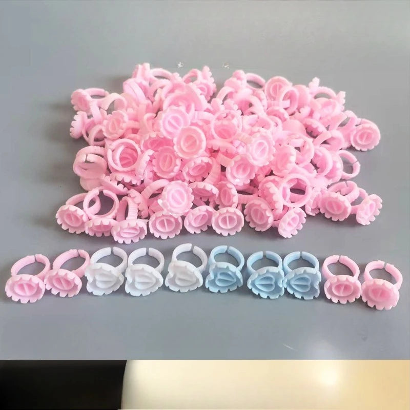 Wholesale100Pcs  Tools Lash Disposable Container Tattoo Pigment Eyelash Extension Cup Rings Holder Eyelash Glue Fan Supplies