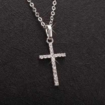Fashion Jewelry Cross Pendant Necklace with Zircon Accessories, Simple Punk Style Unisex Couple Necklace.