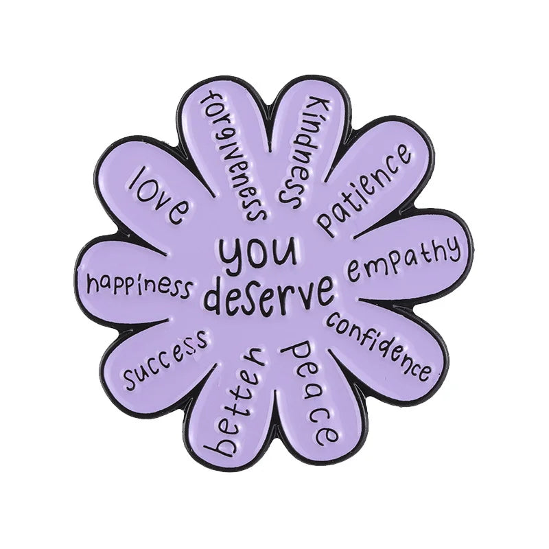 Motivational Flower Brooch Enamel Pins Encouraging Quotes You are Enough Worthy Strong Brooch Bag Clothes Badge Gift for Friends