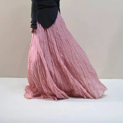 Pleated Long Skirts Women 2026 Spring Summer Fashion Loose Casual Elegant Maxi Skirt