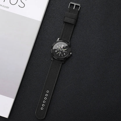 Fashion Decorative Three-eye Dial Women Quartz Watch Nylon Strap Sport Wristwatches Reloj Mujer Girls Clock Gift（Without Box）
