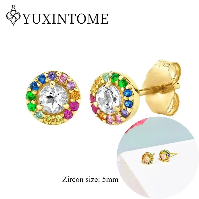 925 Sterling Silver Ear needles Crystal Zircon Small studs Earrings for Women gold-plated round Piercing Earrings New in 2022