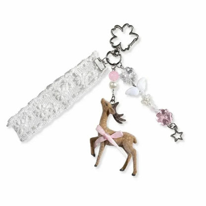 Cute Portable Deer Keychain 11.5cm Length Korean Style Phone Charms Handmade DIY Bead Case