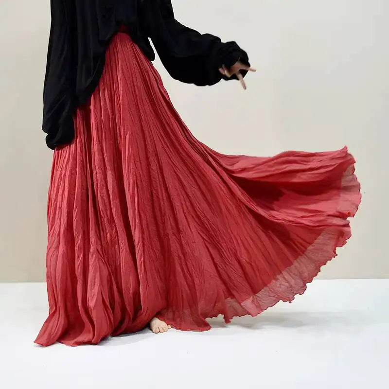 Pleated Long Skirts Women 2026 Spring Summer Fashion Loose Casual Elegant Maxi Skirt