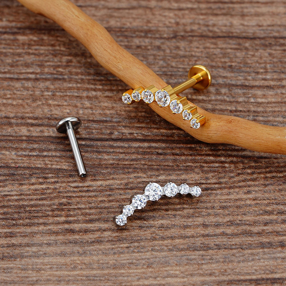 Right Grand ASTM F136 Titanium 16G CZ Cluster Climber Stud Earring Labret Helix Tragus Cartilage Stud Flatback Piercing