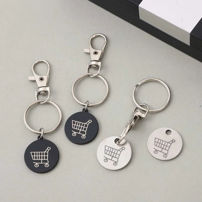 2pcs.Stainless Steel Supermarket Shopping Cart Token Keychain, Anti-loss Token Set Keyring Pendant, Keychain Design.Perfect Gift