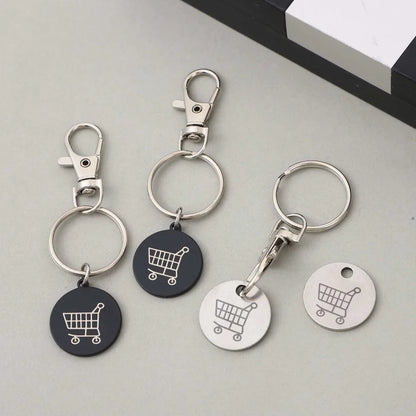 2pcs.Stainless Steel Supermarket Shopping Cart Token Keychain, Anti-loss Token Set Keyring Pendant, Keychain Design.Perfect Gift