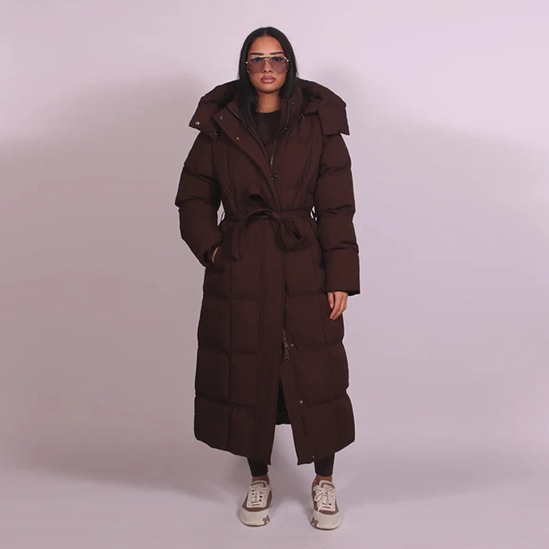 Hooded Lace up Long Jacket Woman Solid Color Zipper Long Sleeve Loose Coats Versatile Warm Minimalist Women's New Winter Jackets