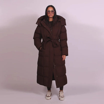 Hooded Lace up Long Jacket Woman Solid Color Zipper Long Sleeve Loose Coats Versatile Warm Minimalist Women's New Winter Jackets