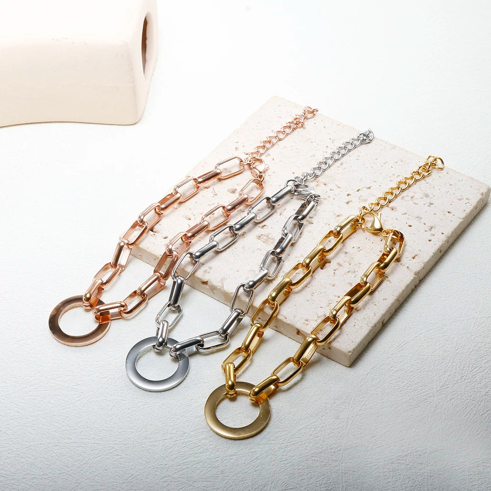 Stainless Steel Round Pendant Chain Bracelet jewelry