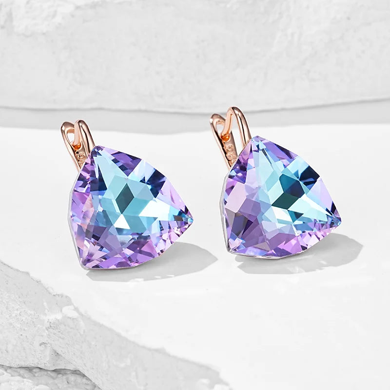 Wbmqda Big Colorful Stone Women's Frop Earrings 585 Rose Gold Color Unique Jewelry Accessories