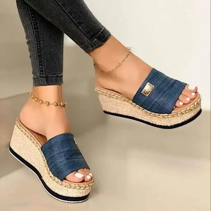 Womens High Heel Sandals Ladies Thick Bottom Casual Slippers Summer New Wedges Sandals Female Shoes Women Platform Mules Slipper