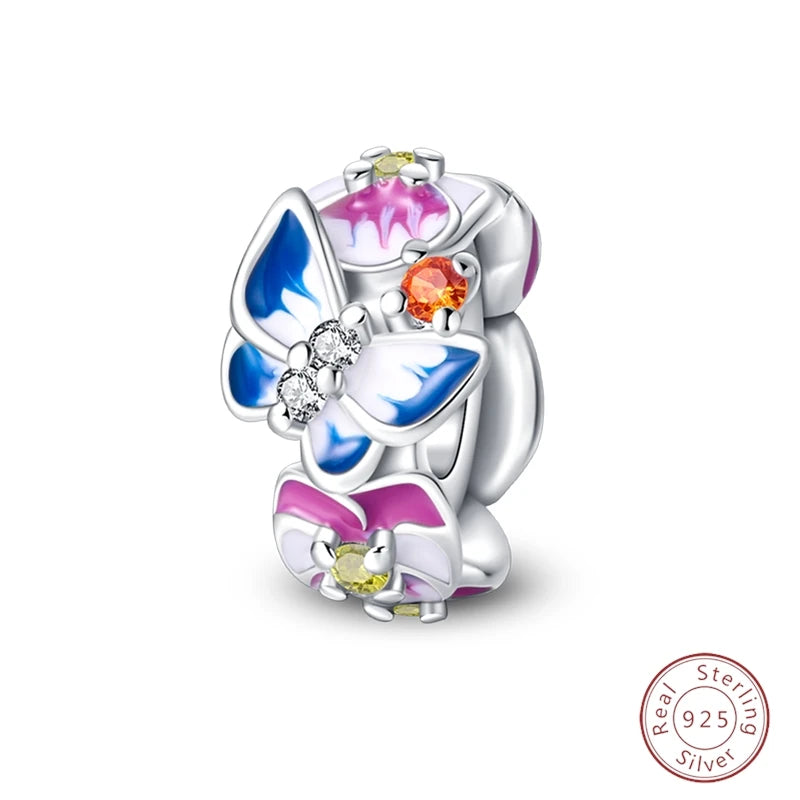 Spring Day 925 Sterling Silver Sunflower Azalea Peony Butterfly Flower Charms Beads Fit 3mm Bracelets DIY Fine Jewelry Making