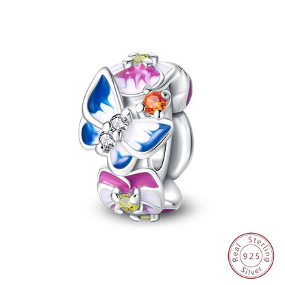 Spring Day 925 Sterling Silver Sunflower Azalea Peony Butterfly Flower Charms Beads Fit 3mm Bracelets DIY Fine Jewelry Making
