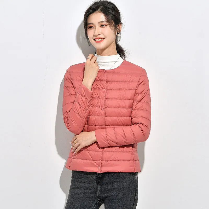 Lightweight Down Jacket Women's Autumn and Winter 2025 New Short Slim-fit V-neck Round Neck Mother's Wear All-match Warm Jacket