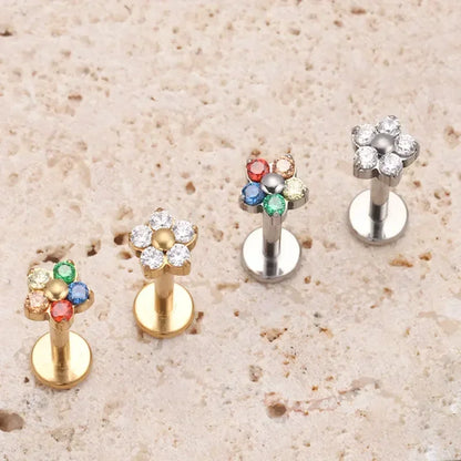 G23 Titanium Colorful Flower Lip Piercing Women 16G 18G Snowflake Heart CZ Tragus Cartilage Helix Conch Daith Earrings Piercing