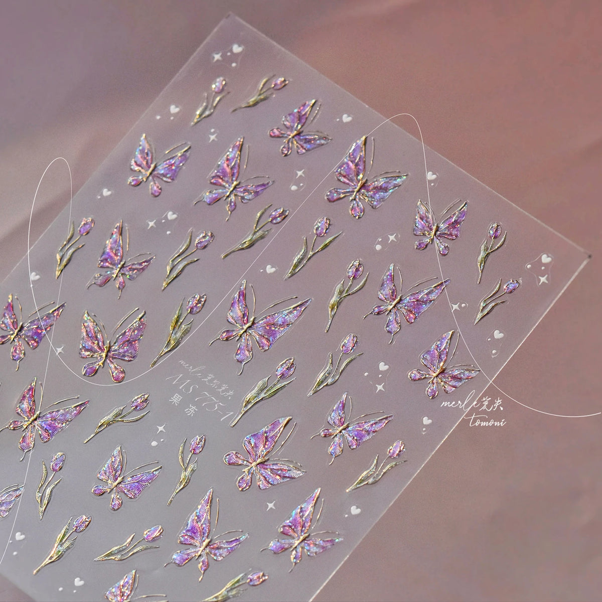 Red Butterfly 5D Nail Sticker Nail Art Decoration Spring Flowers Nail Art Decal Relief Sticker Press on Nails