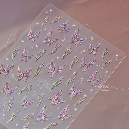 Red Butterfly 5D Nail Sticker Nail Art Decoration Spring Flowers Nail Art Decal Relief Sticker Press on Nails