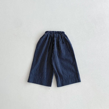 Boys Girls Linen Cotton Stripe Trousers For Children's Clothes Fall Spring Boy Loose Casual Harem Pants Kids Long Pants for 1-7T