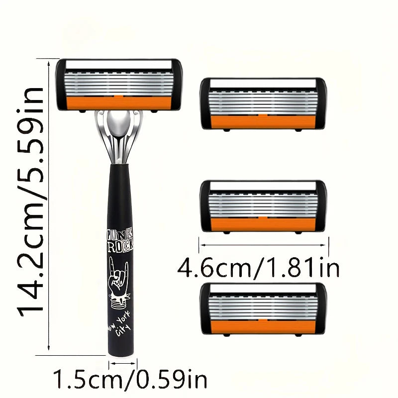 High-End Men's Shaver, Non-Slip Handle, Sharp and Smooth Stainless Steel Blades, 6-Layer Shaver Blades, Manual Shaver