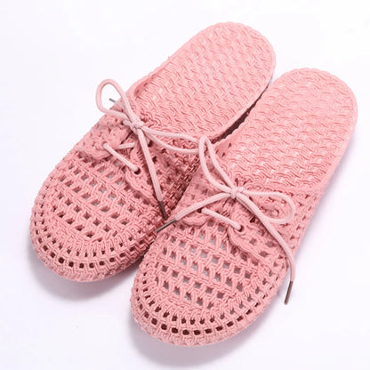 Lace Up Slippers Women Flat Sandals Summer Vacation Beach Shoes Daily Home Non Slip Soft Slippers Ladies Sandalias Mujer