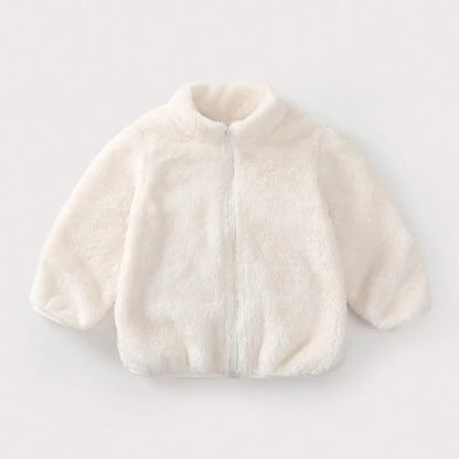 Baby Boys And Girls Plush Coat Solid Color Casual Kids Long Sleeve Outerwear Fall Winter Warm Plush Jacket Children's Clothing