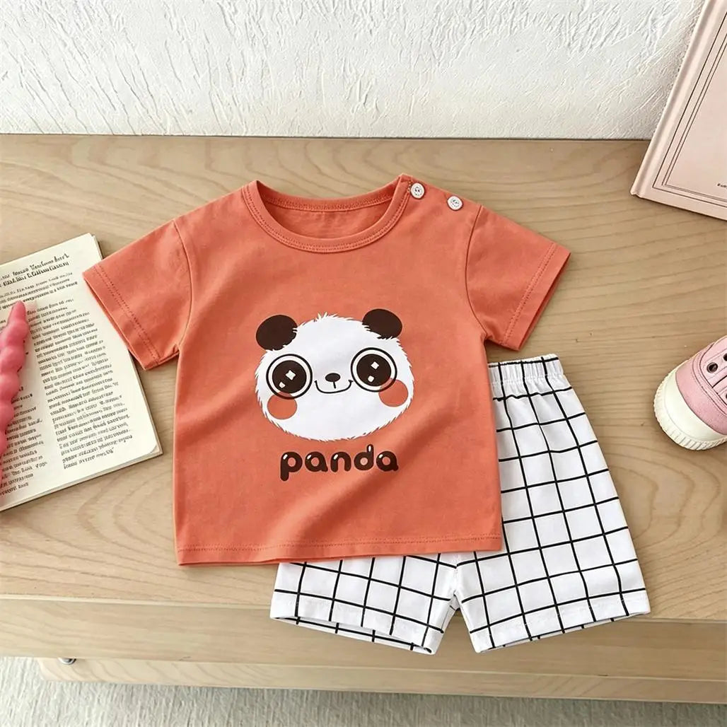 Child Short-sleeved Outfits Cartoon Tshirt+Shorts Two Piece Set Summer Clothing Lovely Tees Loose Casual Shorts Kids Costume