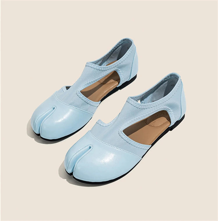 Split Toe Tabi Ballet Flats And Loafers Brand Designer Ultra Soft Leather Mary Jane Ballet Flats Women's Hollow out Shoes