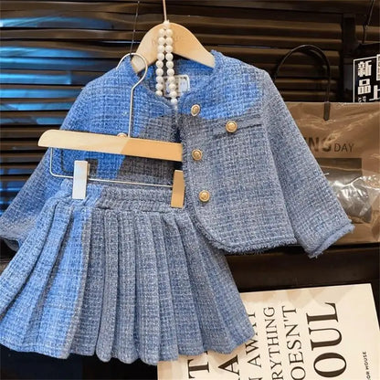 Girl Clothing Sets Plaid Cardigan + Pleated Skirt 2pcs Sets Children's Clothes Girls Skirt Sets Toddler Girl Clothes