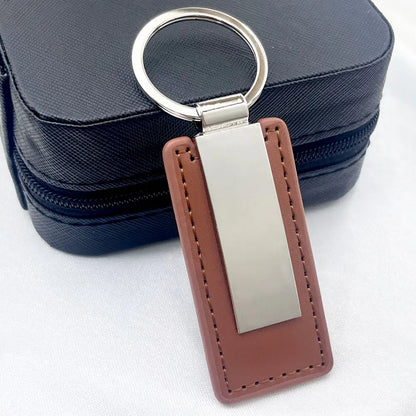 Hot Custom Logo Metal Stainless Steel for Car Moto Keychain Men and Women Keyring Leather Engraved Engraving Key Chain Gift