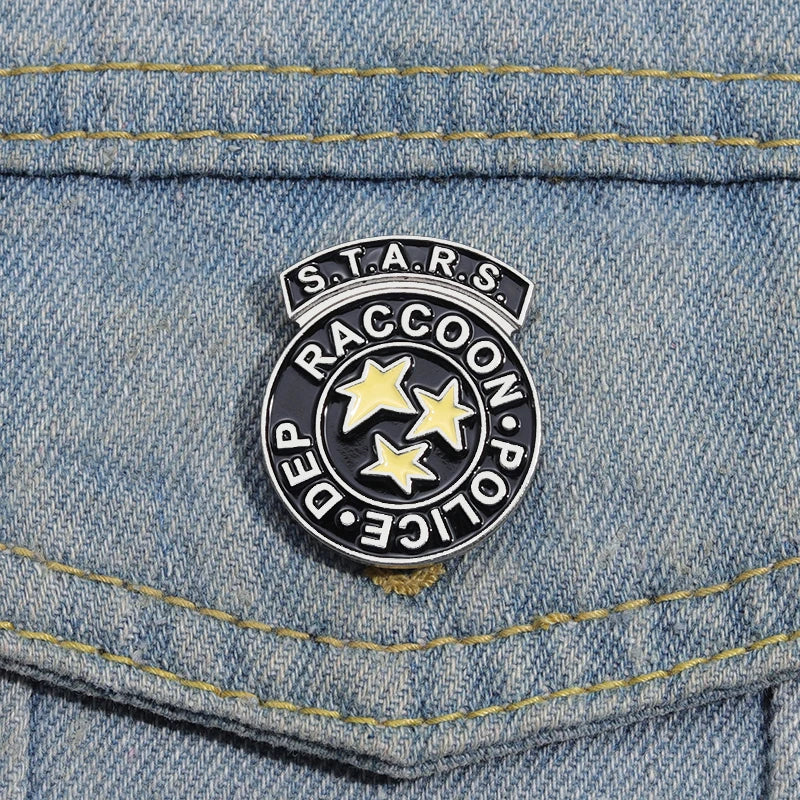 Stars Rescue Raccoon Police Department Enamel Pins Terrifying Game Movies Brooches Lapel Badges Jewelry Gift For Fans Friends