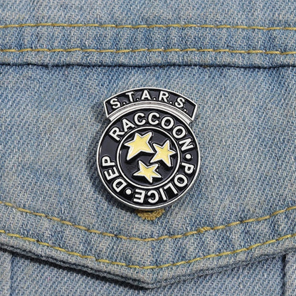 Stars Rescue Raccoon Police Department Enamel Pins Terrifying Game Movies Brooches Lapel Badges Jewelry Gift For Fans Friends