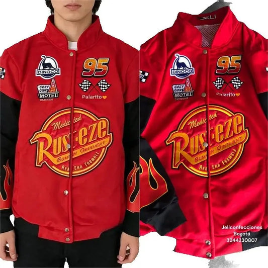 Y2K New American Fashion Letter Embroidery Oversized Red Spliced jacket Men Harajuku Casual Button Racing Baseball Uniform