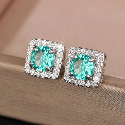 Huitan Stylish Women's Stud Earrings with Brilliant Cubic Zirconia Young Fashion Female Daily Accessories for Engagement Party
