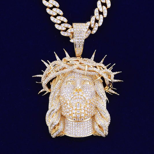 Bubble Letter Iced Out Ratten Jesus Necklace Pendant for Men Prong Setting Cubic Zirocnia Hip Hop Jewelry