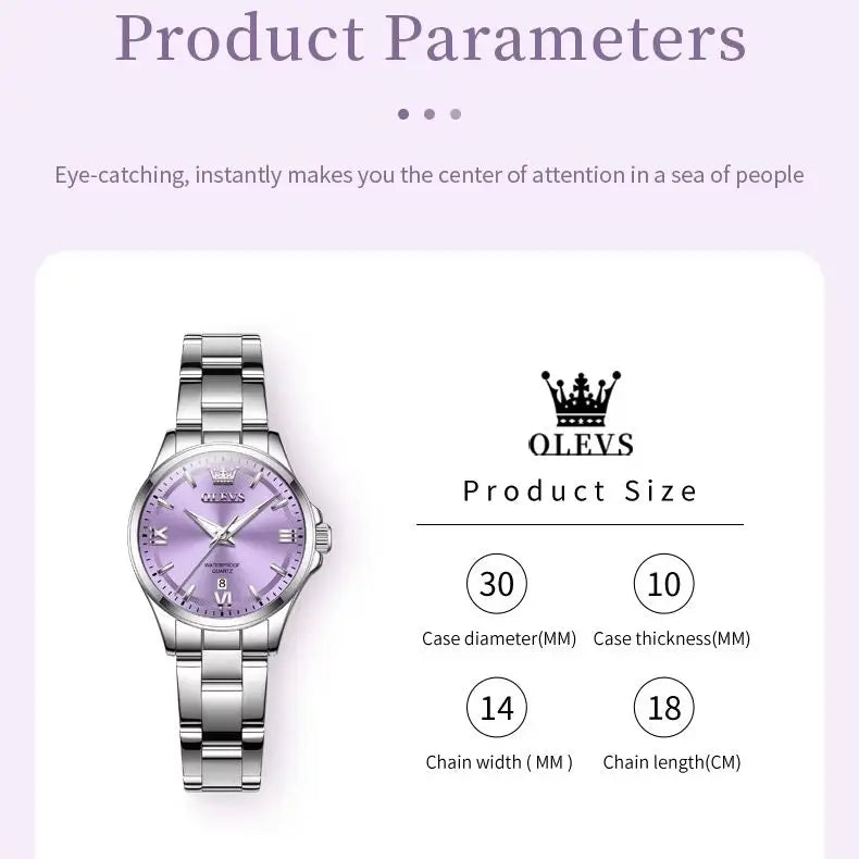 OLEVS 3668 Women Watches Elegant Stainless Steel Watch Luminous Waterproof Date Wristwatch Ladies Luxury Watch