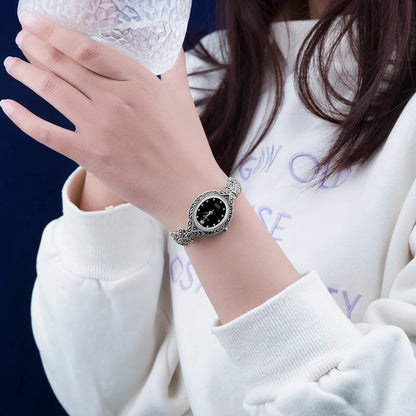 Solid 925 Sterling Silver Thailand Silver Marcasite Butterfly Style Luxury Wrist Watches Jewelry Women's Quartz Watches Bracelet