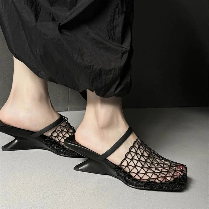 Women's Cutout Mesh Heeled Mules