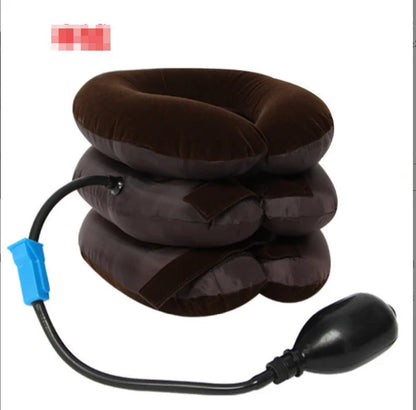 Inflatable Neck Support Device, Multi-Layer Cervical Traction Collar with Manual Air Pump, Comfortable Flocking Surface for Home