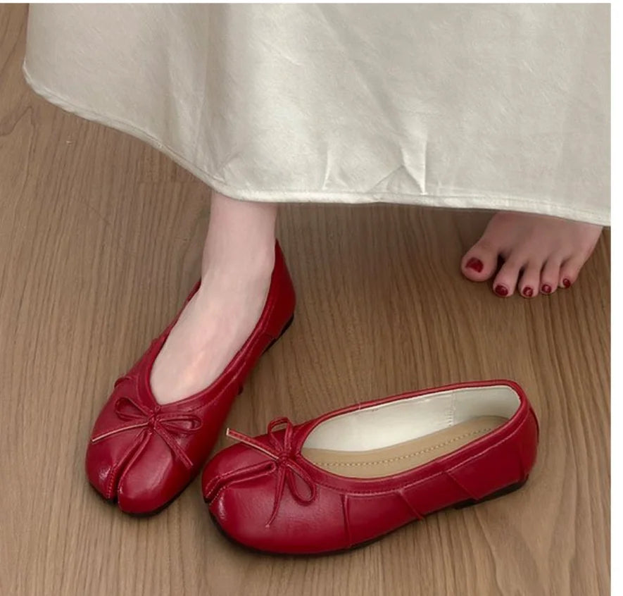 Fashion Bowknot Split Toe Women Tabi Ninja Ballet Flats Slippers Comfortable Walking Loafers Sweet Ladies All-match Mules Shoes