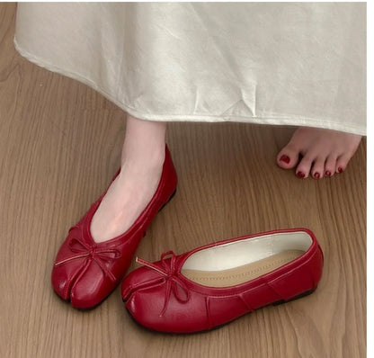 Fashion Bowknot Split Toe Women Tabi Ninja Ballet Flats Slippers Comfortable Walking Loafers Sweet Ladies All-match Mules Shoes