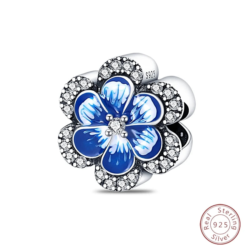 Spring Day 925 Sterling Silver Sunflower Azalea Peony Butterfly Flower Charms Beads Fit 3mm Bracelets DIY Fine Jewelry Making