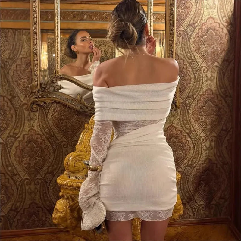 MsChuh Dresses For Woman Party Wedding Party Dress For Woman Vestidos Simple Style Sexy French Temperament Package Hip Lace Slim
