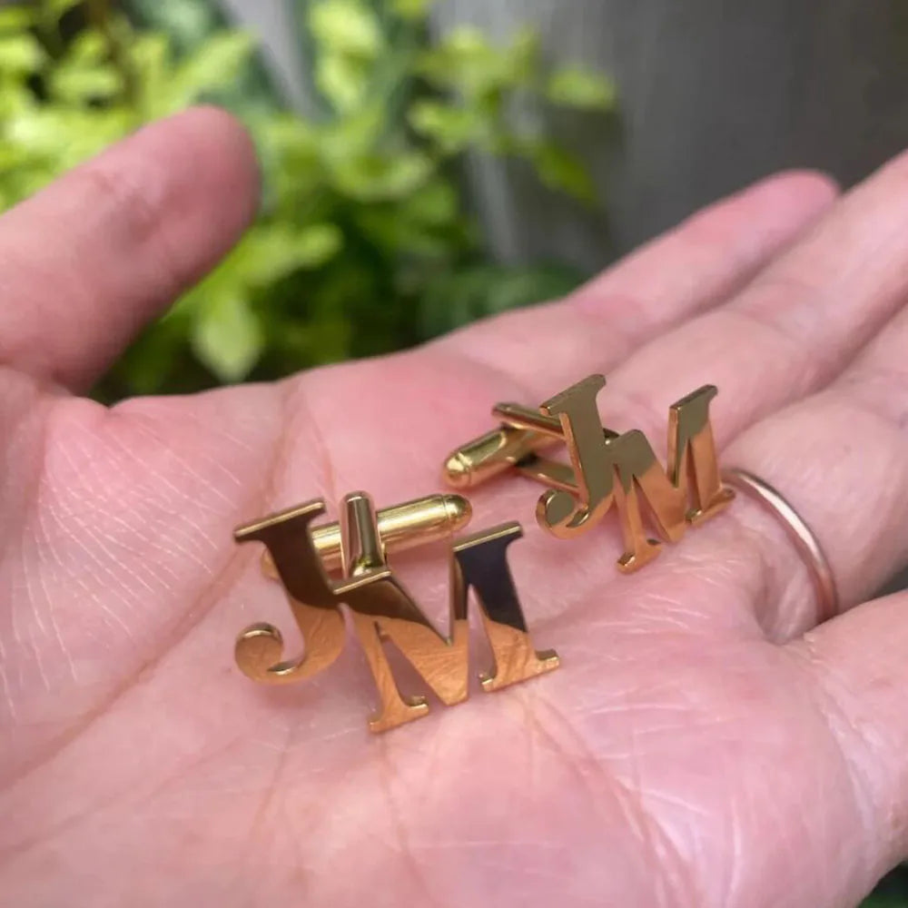 Customized First Letter Combination Cufflinks, Stainless Steel Groom And Groomsman Cufflinks Set, Personalized Holiday Gifts