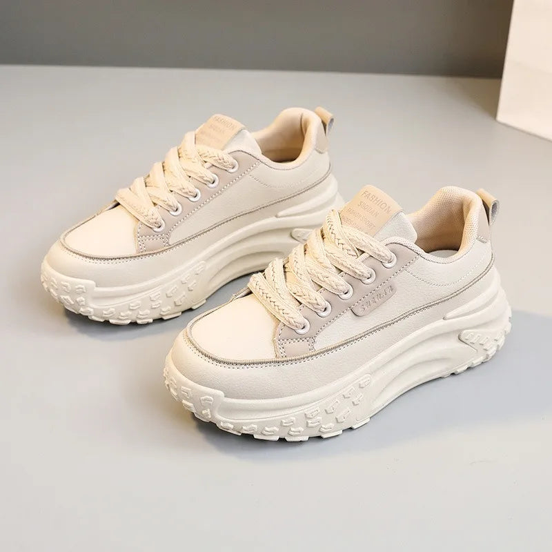 New 2026 Leather Sneakers Womens Shoes Summer Fashion Students Casual Zapatos De Mujer Thick Bottom Sports Female Platform Shoes