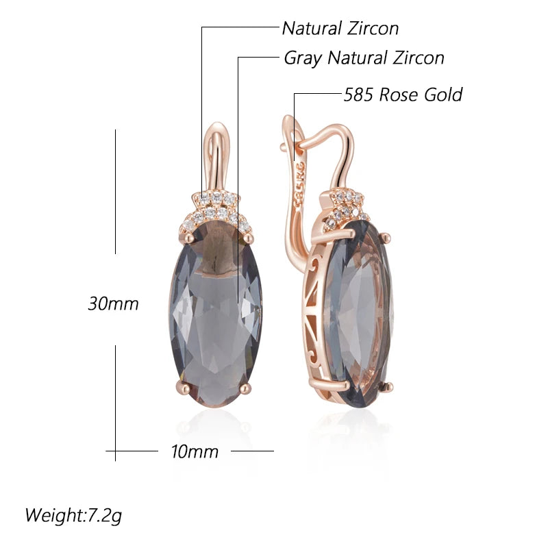 Kinel Hot Grey Big Oval Drop Dangle Earrings For Women 585 Rose Gold Color With Natural Zircon High Quality Daily Fine Jewelry