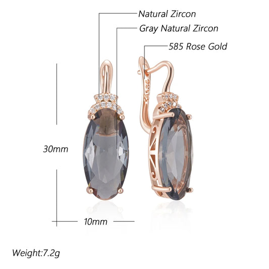Kinel Hot Grey Big Oval Drop Dangle Earrings For Women 585 Rose Gold Color With Natural Zircon High Quality Daily Fine Jewelry