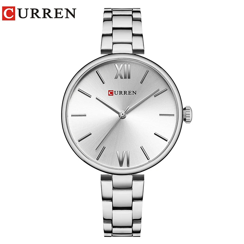 CURREN 9017 Women Minimalist Watches Roman Numeral Rose Gold Women Quartz Clock Creative Wood Pattern Dial Fashion Wristwatch