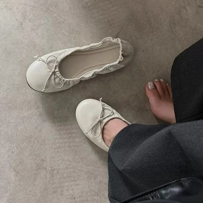 2026 Elegant Retro Red Bowknot Ballet Shoes for Women Soft Flat Loafers for Women's All Match Commuting Footwear Zapatos Mujer